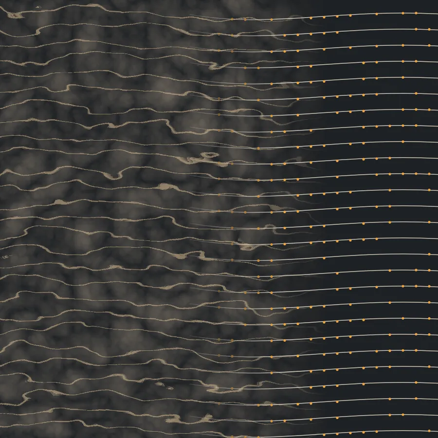 Illustration: water ripples on the left turn into straight lines of data points on the right.